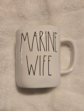 Rae Dunn White Mug with Black "MARINE WIFE" Lettering